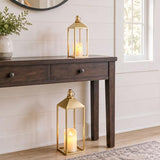 Set of 2 Decorative Lanterns with Candles, Gold Metal Lanterns Decor