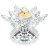 1 PC Silver Crystal Flower Tea Light Holder, Glass Tealight Candlestick with Metal Base, Votive Candle for Table Centerpiece, Wedding/Parties Decor, Nice Gift