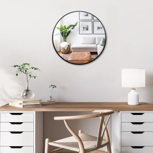 Itrue 12 Inch Small Round Decorative Wall Mirror, HD Silver-Coated Glass with Brushed Black Metal Frame, Minimalist Modern Accent Mirror for Vanity, Narrow Walls, Bathroom, Bedroom & Entryway