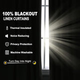 Cream Linen Blackout Curtains 84 Length 2 Panels Set for Living Room Bedroom, 100% Black Out Thermal Insulated Linen Drapes, Room Darkening Grommet Curtains 84 Inches Long Natural Beige