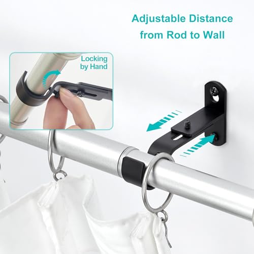 Adjustable Curtain Rod Brackets, Metal Window Drapery Rod Hanger Holders Hooks for 1 inch Rods (Black, Set of 3)