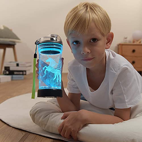 Lightzz Kids Water Bottle with 3D Glowing Game Console LED Light, 3D Glowing Unicorn Illusion LED Light - Tritan BPA Free - Travel Cup Gift for Back to School Girl Boy Child Holiday Camping Picnic