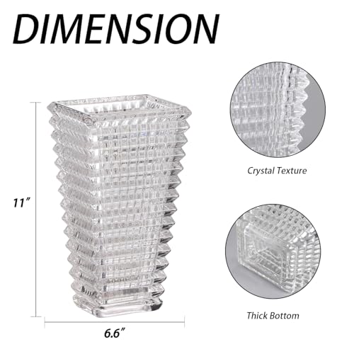 MCMCNCUIU Crystal Glass Vase, Large Crystal Vases for Flowers, Large Flower Vase, Clear Modern Vases for Living Room, Bedroom, Kitchen, Dining Table, Mantle, Wedding, 11 Inches