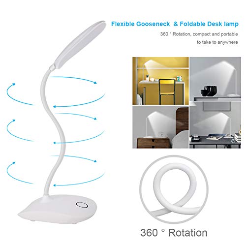 DEEPLITE LED Desk Lamp Small Battery Powered Lamp Cordless Rechargeable Table Lamp, Flexible Portable Desk Light for Craft Study Home Office Dorm, Eye-Caring Wireless Dimmable Book Lamp for Reading