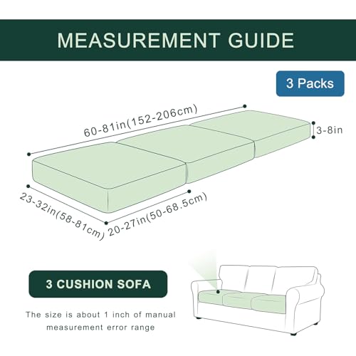 hyha Individual Couch Cushion Covers, Stretch Magic Sofa Seat Cushion Covers Washable, Dog Couch Sofa Slipcover for Pets, Kid with Elastic Bottom(3PC, Grey)