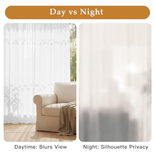 RYB HOME White Semi Sheer Curtains 84 inches Long, Non See Through Privacy Light Filtering Grommet Curtains & Drapes for Living Room Office Nursery Bedroom, 52" W x 84" L inches