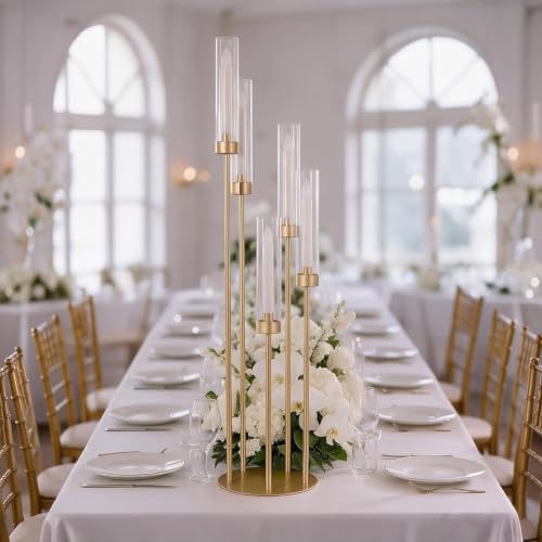 39.37'' 5 Arm Candelabra Candle Holder for Tables with Acrylic Lampshade