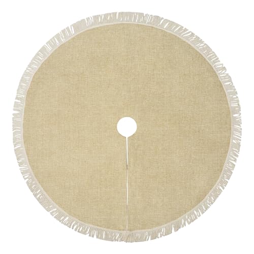 Yuboo 36" Burlap Tree Skirt with Tassel, 4th of July Farmhouse Jute Linen Spring Christmas Tree Skirt for Wedding, Birthday, Memorial, Patriotic, Farmhouse Home Decor Ornaments