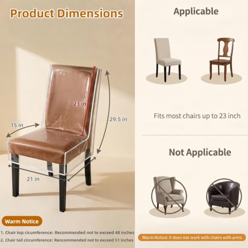 2 Pack Dining Chair Covers, Waterproof Chair Protectors Covers, Plastic Chair Covers for Dining Chairs Keep Chair Away from Stain Water Dust and Pet Claws W/21 x D/18 Fits Seatbacks 16-23"
