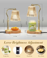 Candle Warmer Lamp, Wax Melt Warmer with 2 Bulbs for Scented Jar Candles, with Timer Dimmer Adjustable Height, Home Decor Gift for Girl Friend Mom Sister Women, No Flame No Smoke Warming Light, Amber