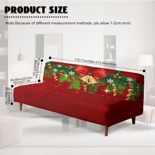 Christmas Jingle Bell Bow Tie Armless Sofa Slipcovers Futon Cover Stretch Fabric Sofa Couch Bed Covers Furniture Protectorfor Kids Pets Dog and Cat