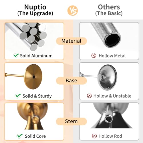 NUPTIO Gold Candlestick Holders Bulk: Solid Aluminum Set of 15