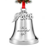 JUPPE 2026 Silver It's A Wonderful Life Christmas Bell Ornament for Christmas Tree Wedding Anniversary Decoration with Angel Wings, Hanging Bell for Door Opening, Crafts & Holiday Decor (Silver Bell)