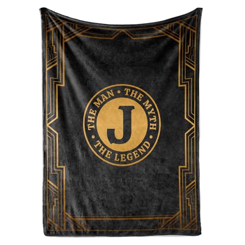 InnoBeta Gifts for Men, Initial Mens Gifts for Him, Birthday Gift Ideas, Mens Blanket, 300gsm Flannel Throw Blanket Gift for Dad, Grandpa, Husband, 60"x 80", J