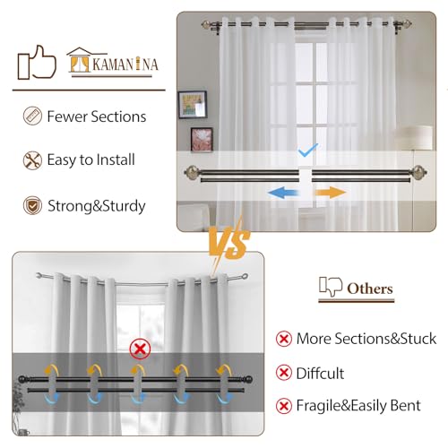 KAMANINA 1 Inch Double Curtain Rod 66 to 120 Inches (5.5-10ft), Bronze Telescoping Curtain Rods for Windows 54 to 115 inches, Heavy Duty Dual Drapery Rods with Marbled Finials