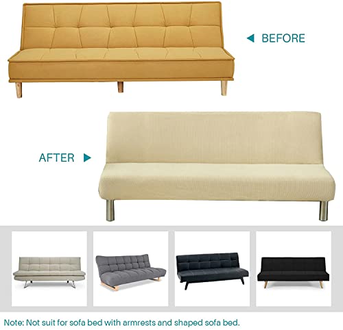 YOPOIY Stretch Sofa Bed Slipcover Protector Rich Textured Small Checks Jacquard Fabric Futon Cover Easily Removable and Machine Washable -Silver grey-190—230cm