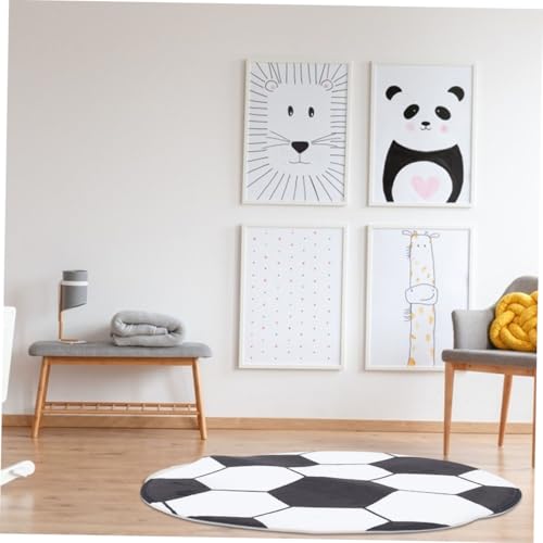 Round Soccer Rug : Soft Fuzzy Football Rug for Boys Bedroom Decor - Non-Slip Washable Kids Area Carpet / 31 Inch Small Plush Floor Mat for Playroom Nursery Dorm Cave