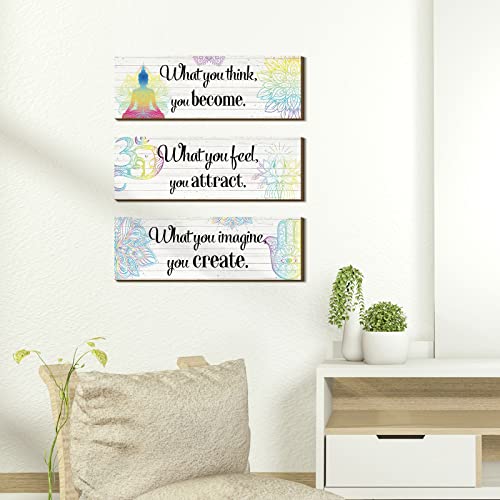 Yerliker 3 Buddha Decor Buddha Wall Art Meditation Room Chakra Decor for Bedroom Zen Quotes Wall Decoration Spiritual Gift Hanging Buddhism Spa Room Decoration Yoga Art for Women(White)
