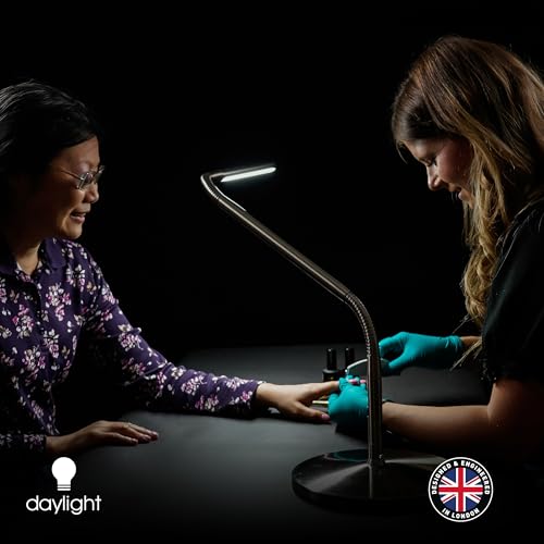 Daylight Company, LLC U35108 Slimline 3 Table Lamp-LED-80 CRI-Eye Care-4 Brightness Levels, 3,000 LUX at 30 cm, 1,065 LUMENS-4 Step DIMMER Mode, Brushed Steel, 25.6 x 30 x .8