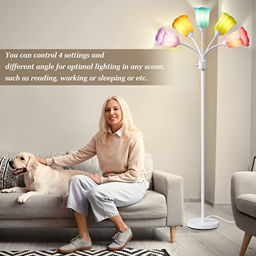 Medusa LED Floor Lamp, Multi Head Modern Tall Lamp with Adjustable Gooseneck Standing Lamps for Living Room Bedroom Kids Room Office 6 Color Lampshades Bulb Not Included(White)