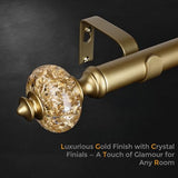 Gold Curtain Rod for Windows 66 to 120 Inches, 1'' Heavy Duty Adjustable Modern Drapery Rods with Unique Crystal Finials, Luxury Decorative Curtain Rods, Size: 30-120''