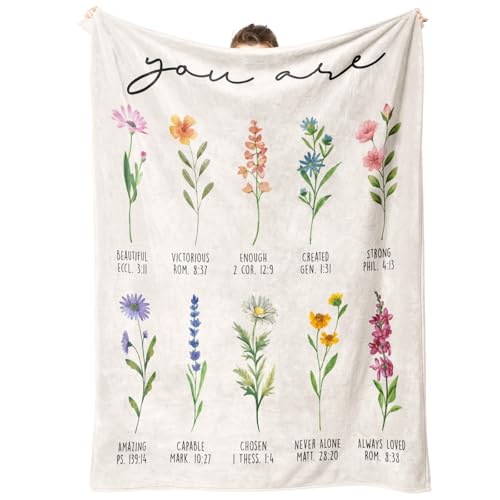 Afterprints Christian Gifts for Women, Christian Blanket with Flowers, Birthday Gifts for Women, Christmas, Inspirational, Religious Gifts for Sister, Friend, Daughter, Soft Throw Blankets 50'' x 60''
