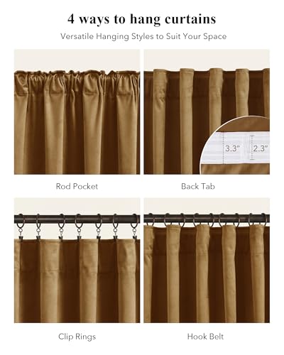StangH Gold Brown Velvet Curtains 96 inches Long for Living Room, Luxury Back Tab Heavy Blackout Thermal Insulated Privacy Window Drapes for Bedroom/Sliding Door/Hall, W52 x L96, 2 Panels