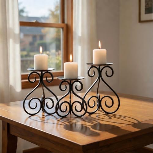 Hosley Illuminate in Style with Our Set of 3 Iron Candle LED Pillar Holders - Large 7 Inches, Medium 6 Inches, Small 5 Inches High for Versatile and Elegant Home Decor