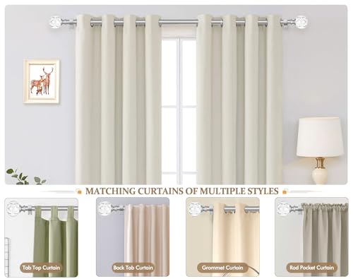 KAMANINA Silver Crystal Curtain Rod 72 to 144 Inches (6-12 Feet), 1 Inch Heavy Duty Curtain Rods for Windows, Telescoping Long Drapery Rods with Acrylic Diamond Netted Texture Finials
