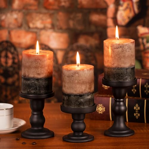 Layered Pillar Candles Set of 3, 3"x 4" Table Decor Coffee