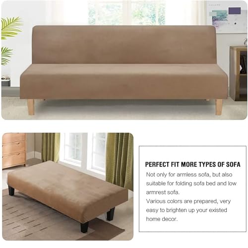 XJHKG Velvet Stretch Armless Futon Slipcover Washable Furniture Protector for Sofa Bed(Burgundy)