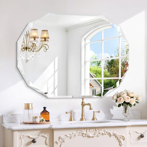 GLASHOM Frameless Bathroom Mirror, 30x40 inch Frameless Wall Mirrors Beveled Edge Wall Mounted, Oval Mirror for Bathroom, Living Room, Over Sink, Entryway Mirror Horizontal or Vertical
