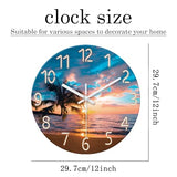 XFM Blue Nautical Beach Wall Clocks Battery Operated Palm Tree Wall Clocks for Living Room 12 Inch Round Glass Silent Wall Clock Non Ticking Sunset Clock