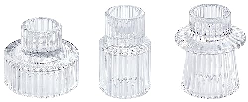 Vixdonos Glass Candlestick Holders Tealight Candle Holders for Table Centerpieces, Wedding Decor and Dinner Party (3 Pcs, Clear)