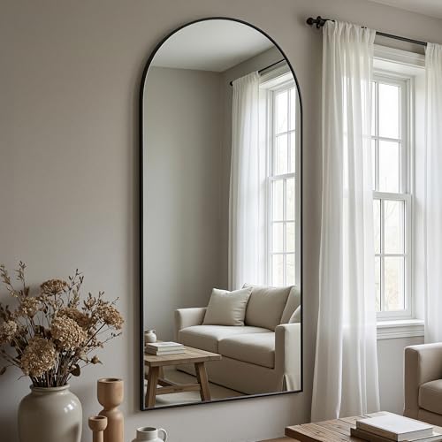 Antok Full Length Floor Mirror Arched Standing Mirror with Aluminum Frame - Freestanding Wall Mount Leaning Body Mirror for Bedroom Living Room Entryway, 71" L x 28" W, Black