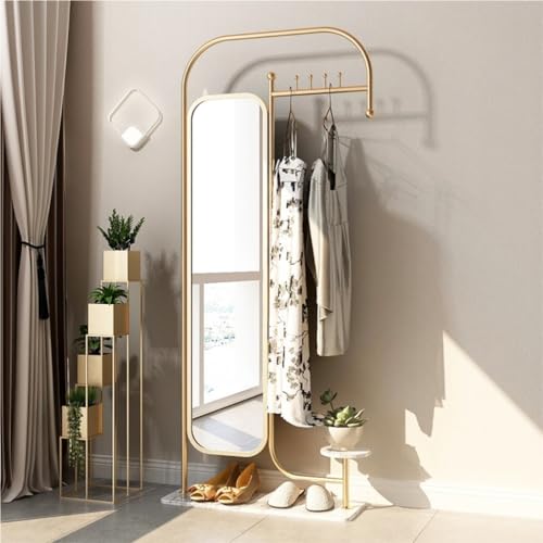 Full-Length Mirror Household Multifunctional Dressing Mirror and Coat Rack Combination Bedroom Full-Length Mirror with Hanging Clothes Full Length Floor Mirror (Gold2)