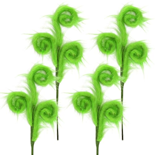 Kesywale 4 Pieces Green Furry Christmas Picks 17" Furry Spiral Curly Sprays Elf Ornaments Stems for Christmas Tree Topper Filler Branches Home Office Holiday Party Decorations Gifts (Green, 4)