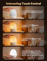 Night Lights for Kids Room, Egg Light for Nursery with Stable Charging Pad, Dimmable Baby Night Light with 1H Timer & Touch Control, ABS+PC LED Egg Night Light for Breastfeeding, Up to 200H