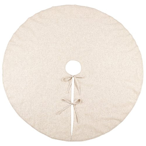 SARO LIFESTYLE Linen Christmas Tree Skirt – Toscana Collection – Natural Solid Edge – Classic Holiday Farmhouse Décor, 56", Natural