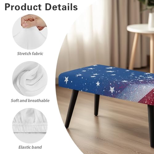 American Flag Vintage Print Stretch Dining Bench Cover Stain Resistant Benches Seat Slipcovers Easy to Clean Dining Chair Slipcovers Removable Seat Cushion Protector for Party