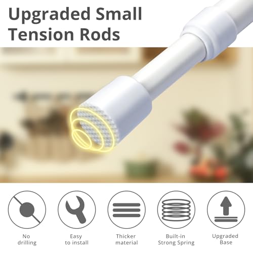 2 Pcs Small Tension Rod 12-20 inch Spring Rod, Tension Rod Spring Tension Rod, Small Tension Curtain Rod, Short Thin Tension Rods, Mini Tension Rods for Closet, Cabinets, Cupboard, Drawers, White