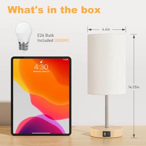 Table Lamp for Bedroom, 3 Way Dimmable Touch Lamp with Dual Charging Station, Small Bedside Lamps for Night Stands, Living Room, Office(LED Bulb Included)