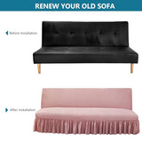 Futon Cover with Ruffled Skirt, Futon Couch Cover Without Arms, Futon Slipcover No Arms, Folding Sofa Bed Armless Covers Washable, for Living Room (Beige,Large)