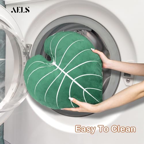 AELS Set of 2 3D Leaves Decorative Throw Pillows, 23.6"& 19" Alocasia Frydek Plush Pillow Set for Plant Lovers Garden Lovers, Living Room Bedroom Nursery Decor, Light Green & Dark Green