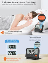 Digital Travel Alarm Clock, Black, 3.54 inch LCD Display, 9-Minute Snooze, 2 Volume Levels, Backlight, Battery Included