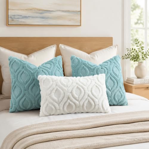 decorUhome Faux Fur Plush Soft Aqua Throw Pillow Covers 26x26 Set of 2