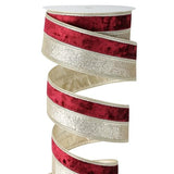 Burgundy Velvet Wired Ribbon, 2.5 Inch x 10 Yards | Champagne Glitter, Two Tone, For Tree, Wreaths, Bows, Gift Wrapping, Wedding Decor