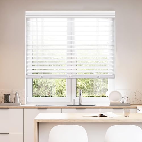 DEZ FURNISHINGS Cordless 2" Faux Wood Blind, 32" W x 48" H, White