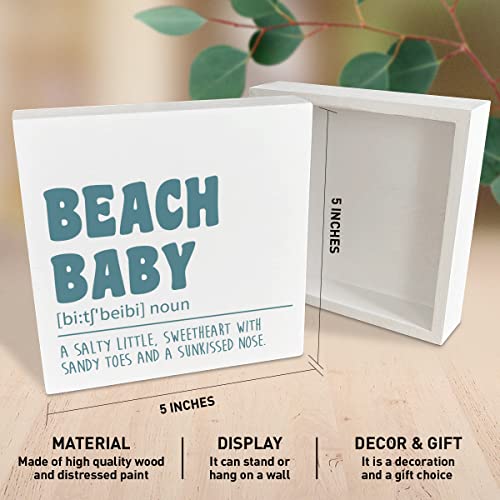 Beach Nursery Room Wooden Box Sign, A Salty Little Sweetheart, Inspirational Nursery Bedroom Desk Decor, Motivational Kids Room Nursery Decoration, Nursery Baby Shower Gifts for Newborn Baby Boys