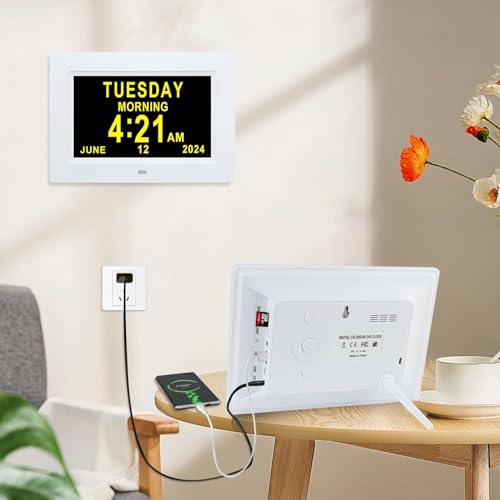 TMC 7 Inch Digital Clock with Day and Date for Elderly - 12 Alarm Options, Auto-Dim, Digital Clock Large Display Dementia Clock for Impaired Vision People, Age Seniors,Elderly, Alzheimer